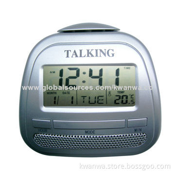 Novelty design talking desk clock with date, day of week and temperature display